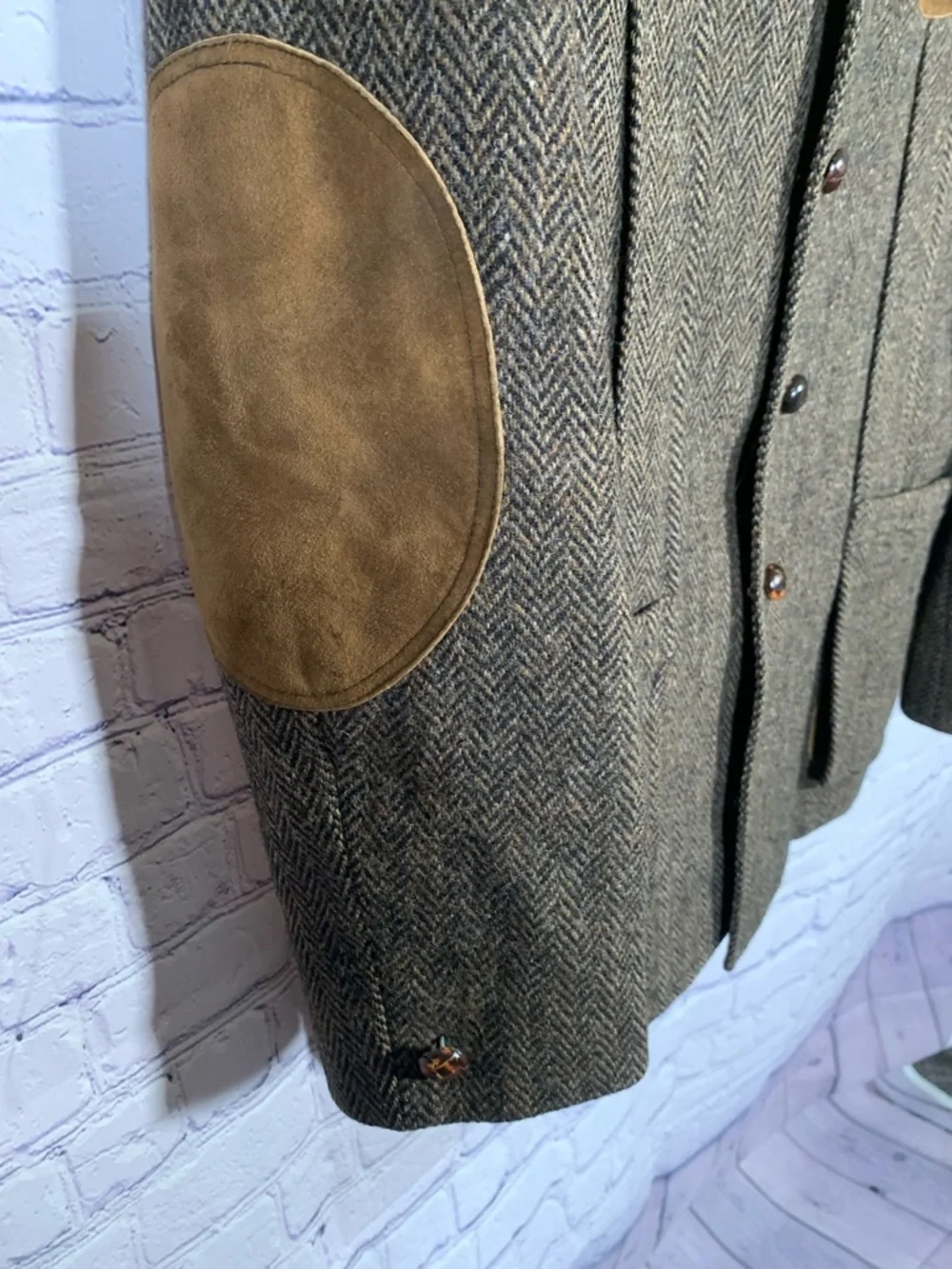 Eddie Bauer Mens VTG Tweed Herringbone Blazer Elbow Patches Brown Sz 38 Preppy
